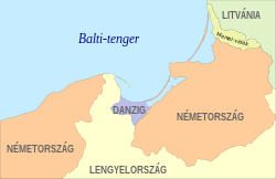 Danzig Szabad Város elhelyezkedése (lila színnel)