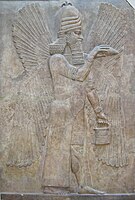 Relief with a winged genie with bucket and cone; 713-706 BC; height: 3.3 m