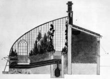 Design greenhouse for Royal Horticultural Society by John Claudius Loudon, 1818 Greenhouse John Claudius Loudon 1818.png