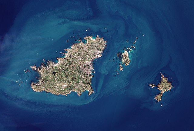 The islands of Guernsey, Herm and Sark (left to right) as seen from space