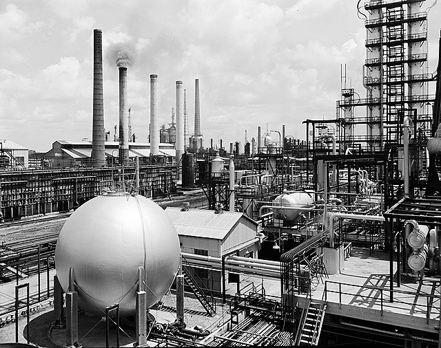 Gulf Oil's Port Arthur, Texas, refinery, alkylation area, (1956).