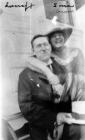 Sonia Green with her arm around Lovecraft in 1921