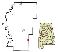 Hale County Alabama Zonele încorporate și necorporate Newbern Highlighted.svg