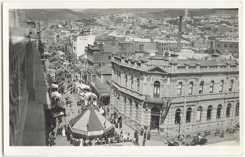 File:Hobart - Collins Street - between Murray Street and Elizabeth Street - Carnival in the street - (c1915) (11279800593).jpg