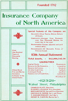 Insurance Co. of North America advertisement, 1905 Insurance Company of North America Advertisement 1905.jpg