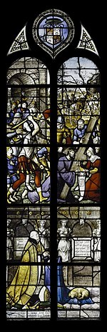 Interieur, gebrandschilderde glazen - De Kapelglazen, glas nr. 61, De Kruisdraging - Gouda - 20416710 - RCE.jpg