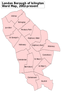 A map showing the wards of Islington since 2002 Islington London UK labelled ward map 2002.svg
