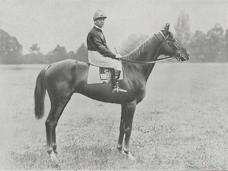 File:KSAR (G. Stern), m. al. 3 ans, par Brûleur et Kizil Kourgan, gagnant, cette année, des Prix Hocquart, Lupin, du Jockey Club, Royal Oak, et de l'Arc de Triomphe, au tolal de 931.575 francs d'argent public.jpg