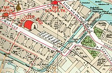 Stadtplan 1902: das Gebiet rund um die Lohmühleninsel. Der Görlitzer Bahnhof lag nordwestlich der Insel