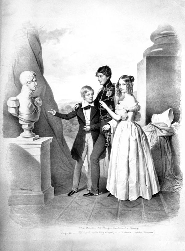 Ferdinand of Portugal, Prince August and Princess Victoria with a bust of their father, Prince Ferdinand