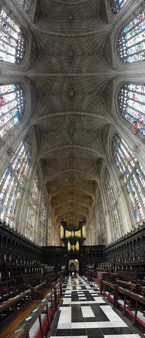 The world's largest fan vault, built between 1512 and 1515 in King's College Chapel