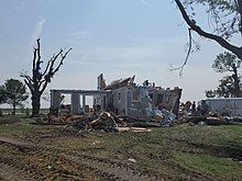 EF3 damage to a home at a farmstead near Lake City, Iowa. Lake City, IA tornado damage July 14 2021.jpg