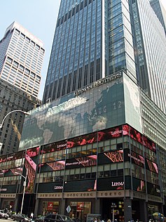 Lehman Brothers headquarters in New York City, one year prior to bankruptcy Lehman Brothers Times Square by David Shankbone.jpg