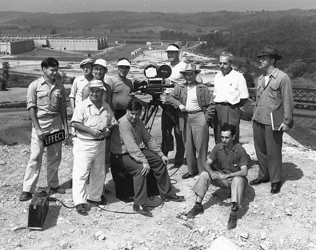 Norman Taurog (foreground, second from left) and MGM camera crew at K-25, Oak Ridge, Tennessee, in July 1946, filming The Beginning or the End (1947)