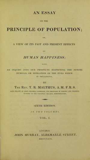 Thomas Malthus: Economista inglés considerado o pai da demografía