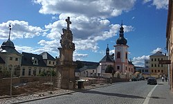 Town square with the Church of Saint John the Baptist