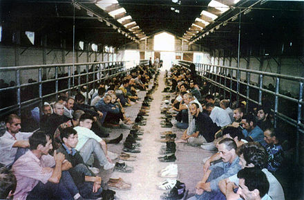 Detainees in the Manjača camp, near Banja Luka, 1992