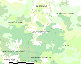 Mapa obce Usclades-et-Rieutord