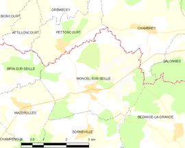 Mapa obce Moncel-sur-Seille