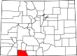 Harta statului Colorado indicând comitatul Archuleta