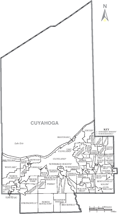 Map of Cuyahoga County, Ohio with Municipal and Township Labels