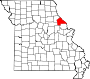 Harta statului Missouri indicând comitatul Pike