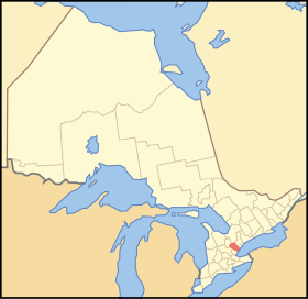 Mapa zobrazující polohu oblasti Peel Region v Ontariu