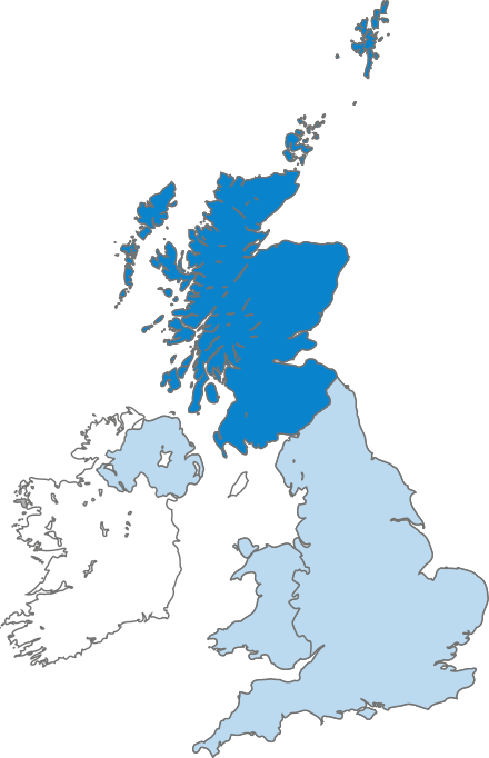 Scotland's location (in dark blue) within the United Kingdom (in light blue)