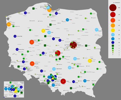 Міста Польщі: Е, Є, І, Й, У, Ф