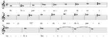 Dramatic chromatic scale in the opening measures of Luca Marenzio's Solo e pensoso, ca. 1580. Marenzio solo e pensoso chromatic.png