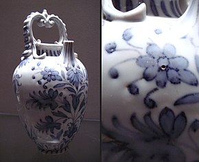 Medici Porcelain Works, Bottle, c. 1575-87, with pitted texture detail; Soft Paste Porcelain; OA 2734, Musee du Louvre, Paris. Medici porcelain with surface detail Florence 1575 1587.jpg