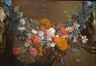 <i>Flower Garland with Dragonfly</i> 1650s painting by Michaelina Wautier