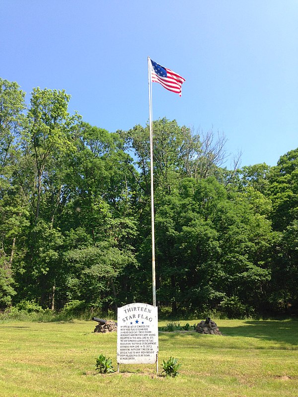 A Thirteen Star Flag at the Middlebrook encampment is displayed continuously.