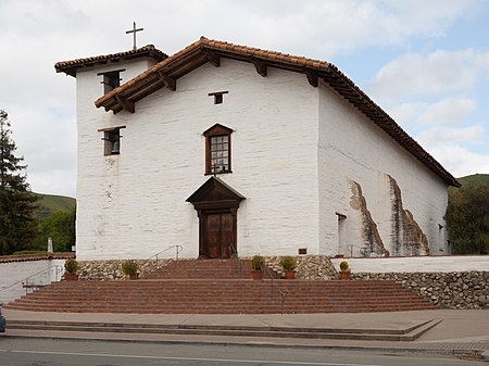 The main facade of the restored 1809 Mission San José chapel, on the National Register of Historic Places