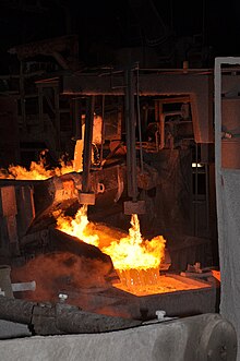 Mopani Mine in Zambia Molten copper being poured - MCM Mufilira.jpg