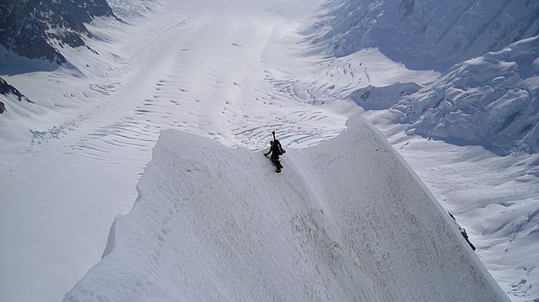 A climber on the knife ridge (east ridge)