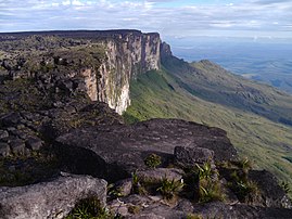 Monte Roraima en Bolívar forma parte de los tepuyes o mesetas que se extienden por el escudo guayanés, estas mesetas son consideradas las formaciones rocosas expuestas más antiguas en el planeta, su origen data del Precámbrico.