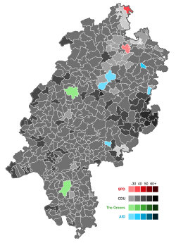 Results of the election by municipality Municipalities in Hesse 2023 Results.svg