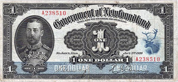 A Newfoundland dollar bill issued in 1920.