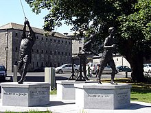 Statue of Olympic gold medalists Hayes, McGrath and Tisdall in Nenagh, Co Tipperary, Ireland Nenagh olympic.jpg