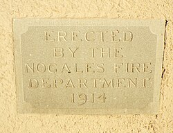 Old Nogales City Hall and Fire Station corner stone Nogales-Building-Old Nogales City Hall and Fire Station -1914.jpg