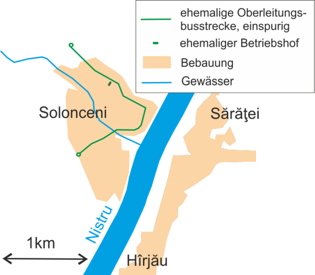 Map of the Trolleybus line in Solonceni, Moldova