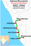 Palaruvi Express (Palakkad - Punalur) Route map