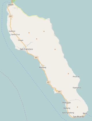 Panaon Island with biggest cities and villages