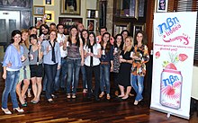 Paparizou with fans at the launch of a promotional campaign at the Hard Rock Café in Athens on 29 April 2010