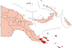 מפה של פפואה גינאה החדשה. ארכיפלג לואיסיאד צבוע באדום.