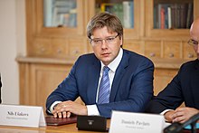 Nils Usakovs, the first ethnic Russian mayor of Riga, in independent Latvia Paraksta Nodomu protokolu par 2012.gada Kinas uznemejdarbibas foruma norisi Riga (7745294468).jpg