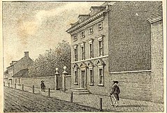 President's House in Philadelphia, which was then the national capital; Adams occupied this Philadelphia mansion from March 1797 to May 1800. PhiladelphiaPresidentsHouse.jpg