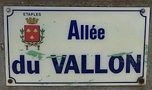 Foto af et gade skilt taget i byen Étaples - Allée du Vallon.jpg