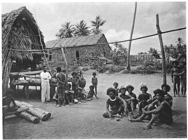 Black and white photograph of a village